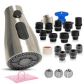 Brushed nickel pull-down kitchen faucet head sprayer with black control buttons
