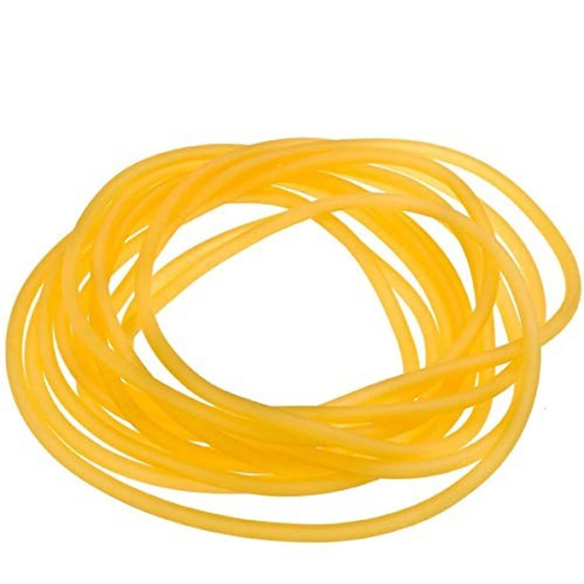 Amber latex rubber hose tube, loosely coiled length with glossy finish