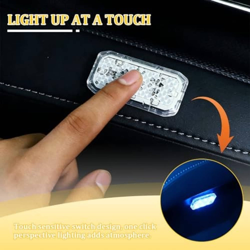 Single transparent magnetic LED car touch light with ice blue glow, clear case
