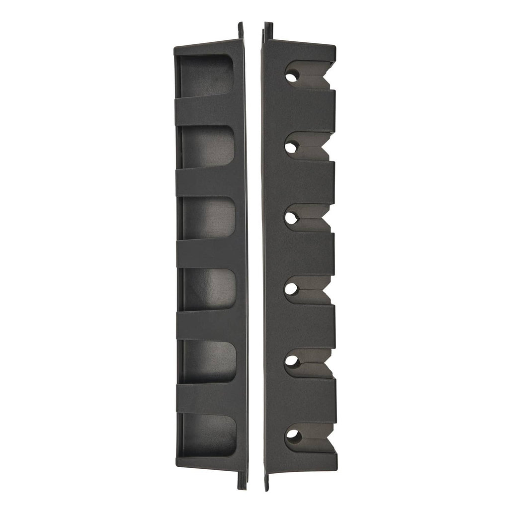 Black vertical 6-rod wall mount rack with six cushioned slots.