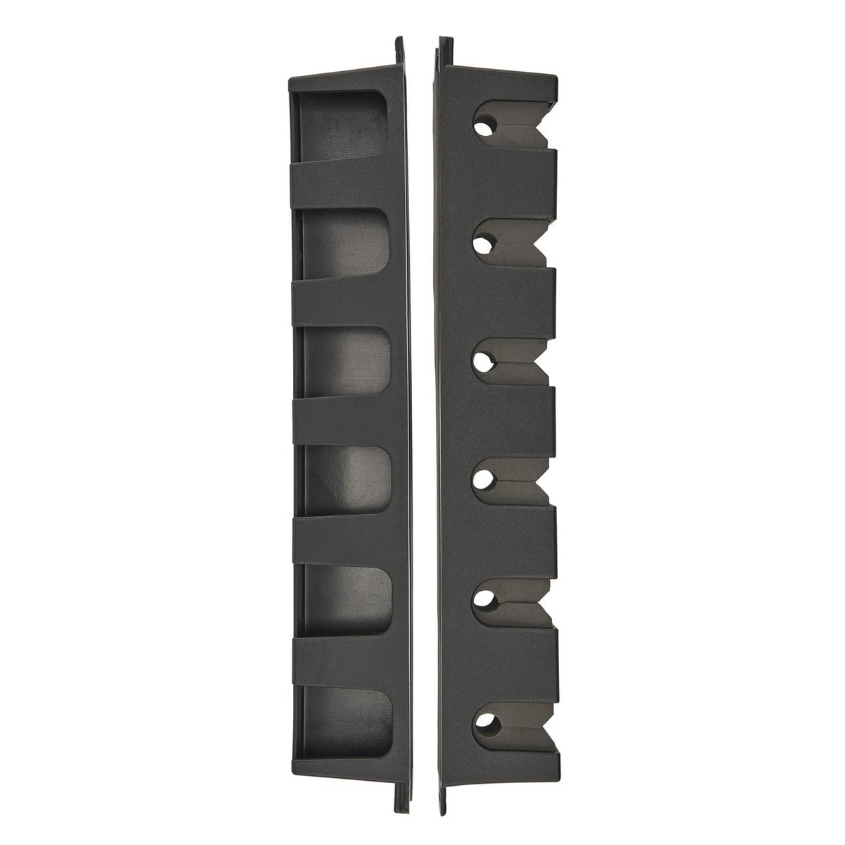 Black vertical 6-rod wall mount rack with six cushioned slots.