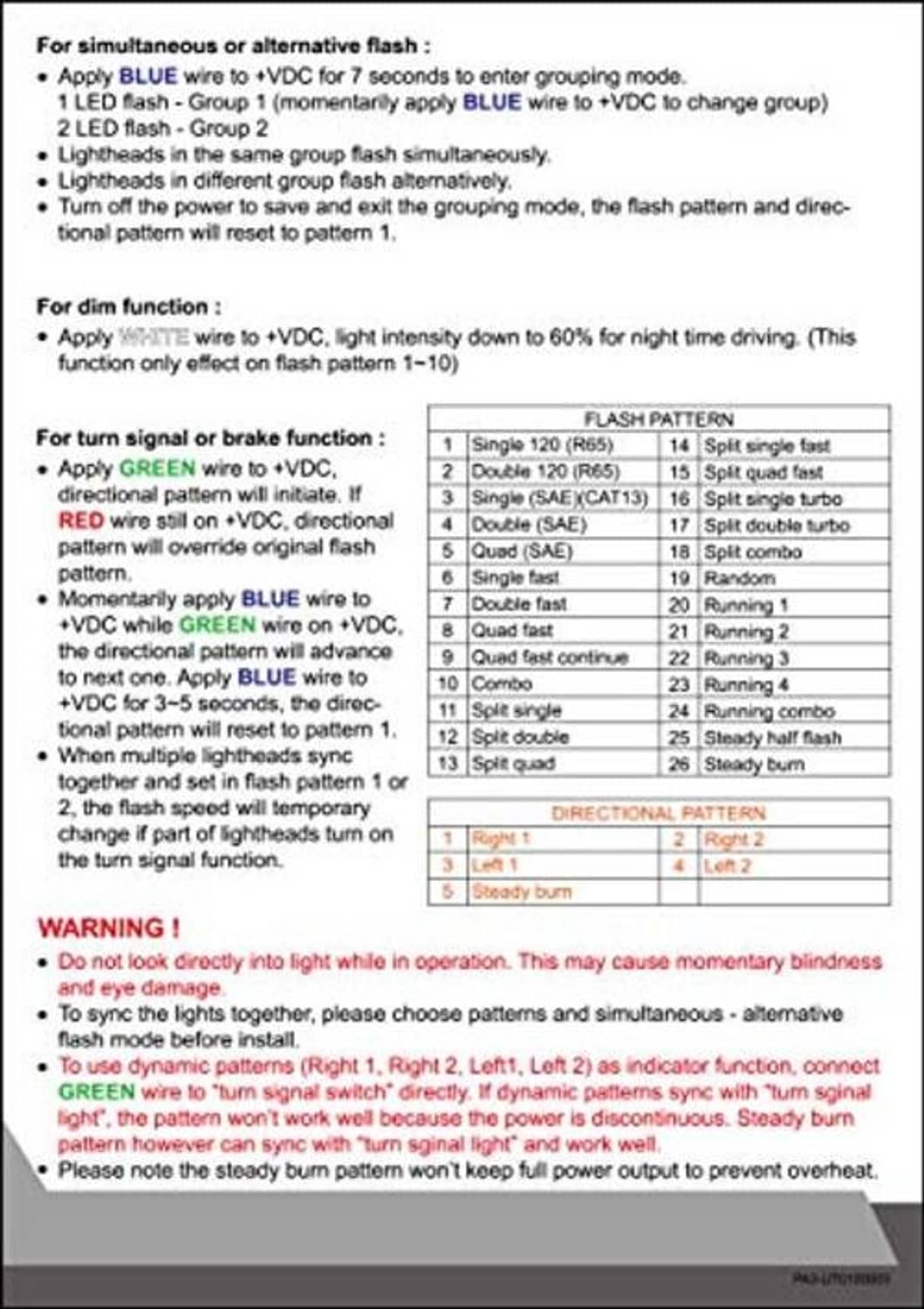 Instruction sheet for surface-mount LED strobe light with flash and wiring guidance