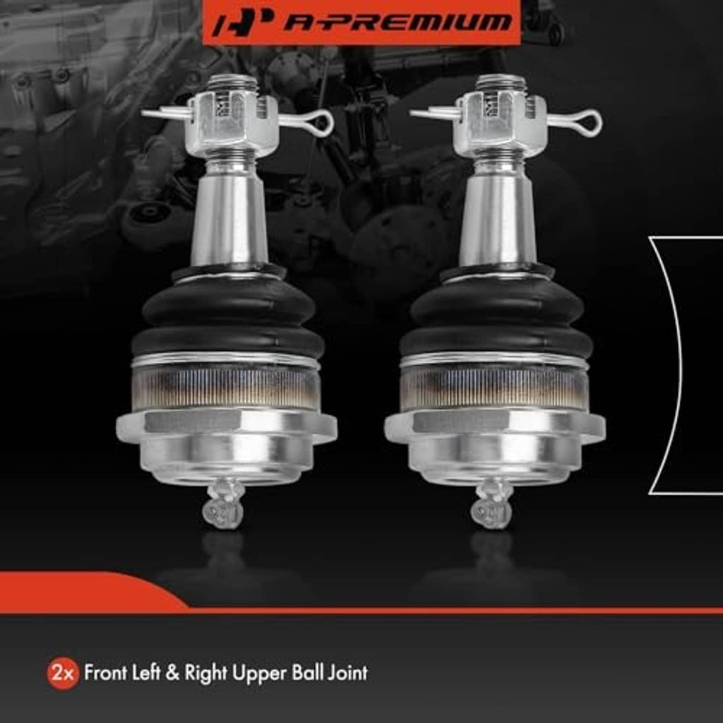 Pair of chrome upper ball joints with black rubber dust boots and metal studs