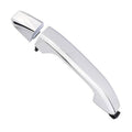 Chrome exterior door handle with black mounting tab and grip end