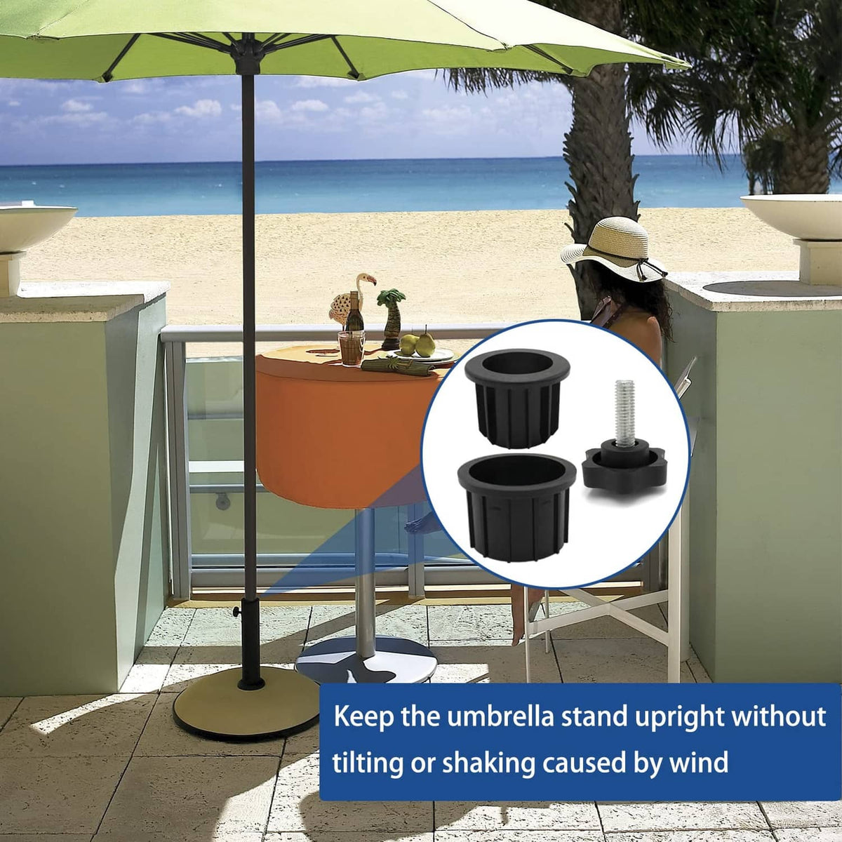 Black umbrella base stand hole cover caps to keep umbrella pole upright without tilting