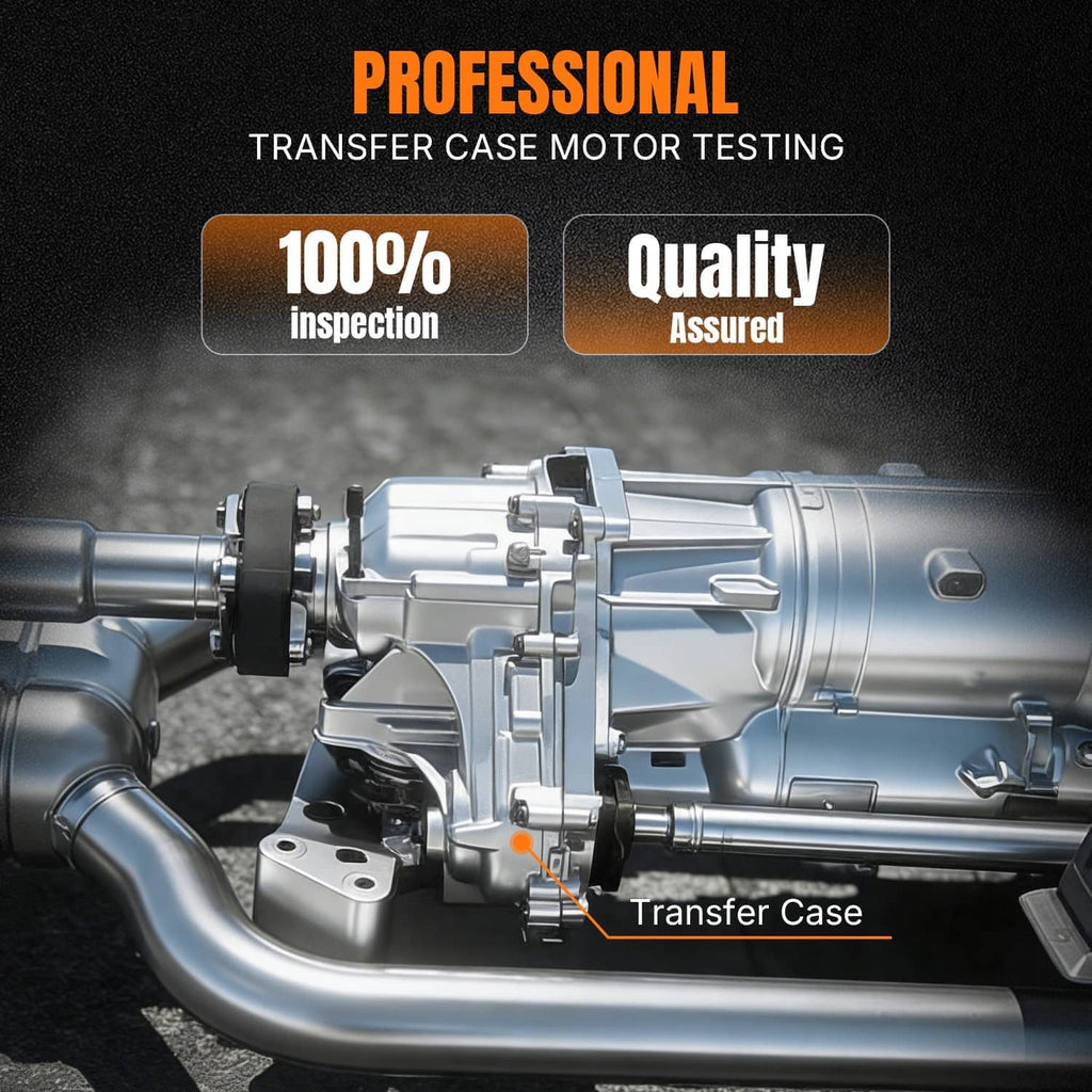 Transfer case motor testing setup with silver transfer case component shown