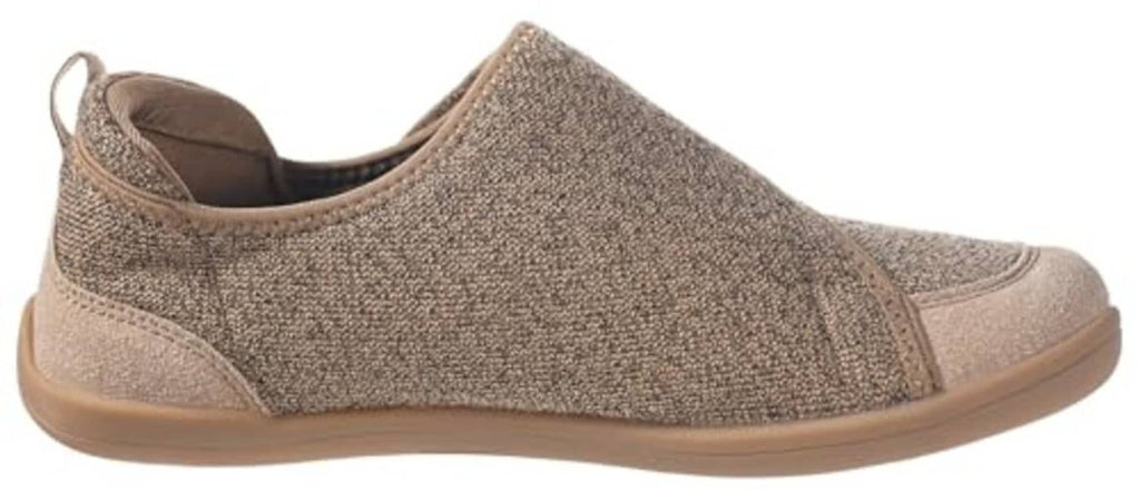 Men's slip-on slippers, knit upper with side panel, low-profile tan outsole