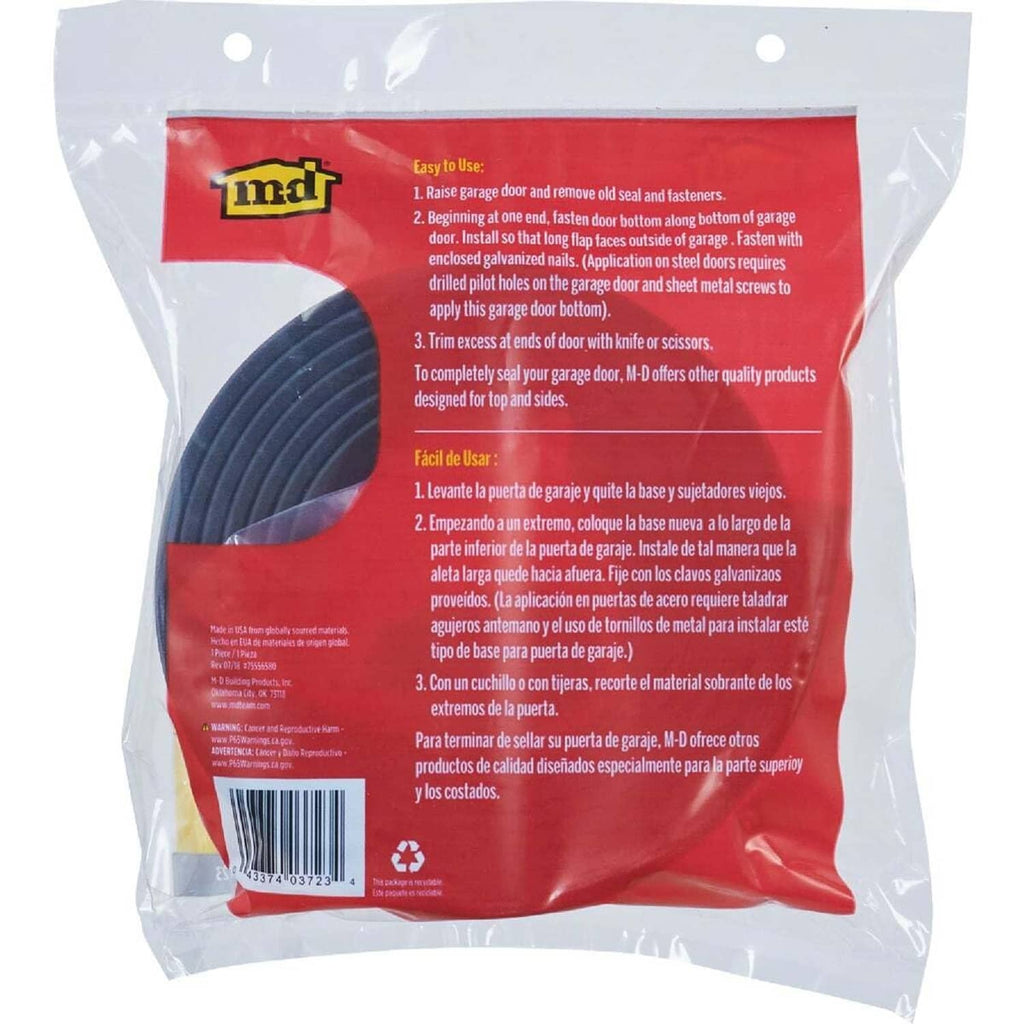 Garage door seal kit retail package with rolled rubber seal (back view)