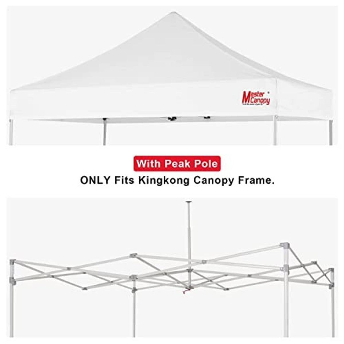 White pop-up canopy replacement top with peaked roof and logo label