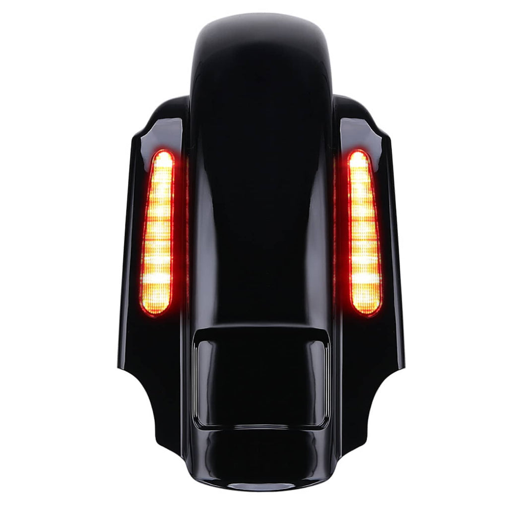 Black extended rear fender with illuminated LED tail lights on both sides