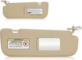 Beige right passenger-side sun visor with mirror, mounted clip and textured finish