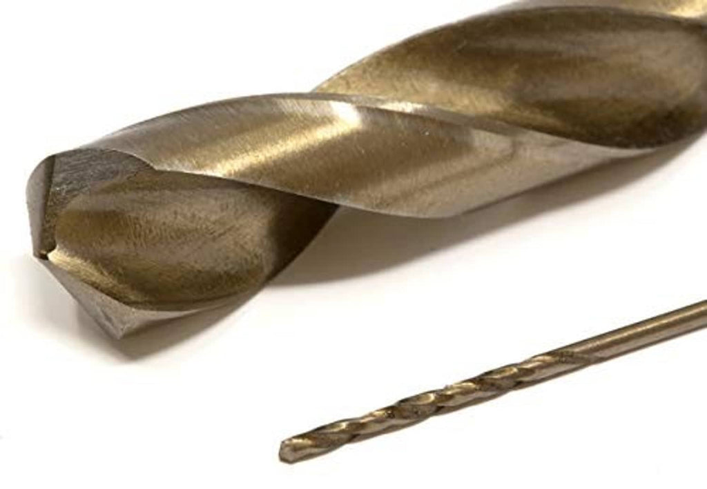 Gold oxide HSS drill bits close-up, one bit resting on another