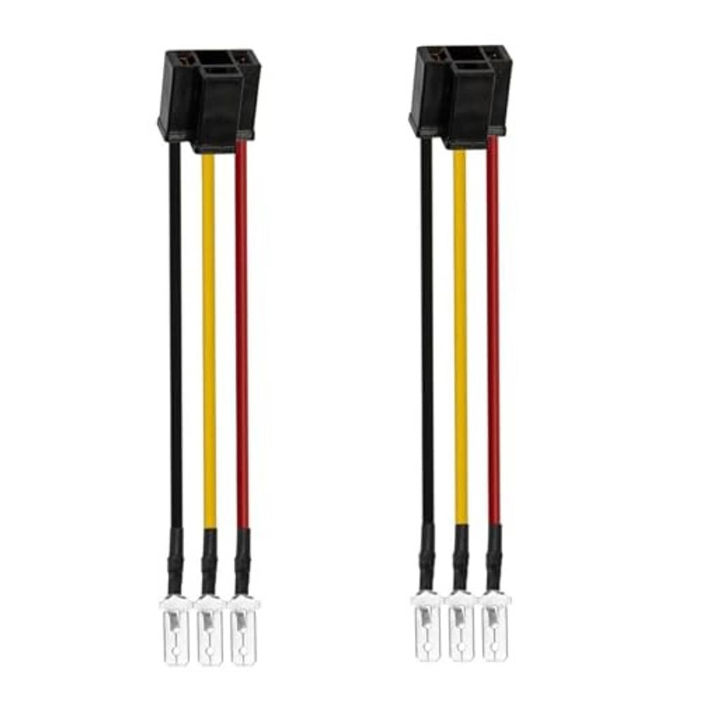 LED headlight wiring adapter harness, two H4 sockets with red and yellow striped wires