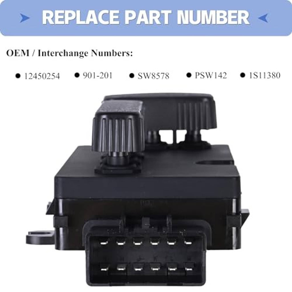 Power seat switch rear connector with ribbed control and 12-pin plug, black housing