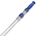 Telescopic pool pole with blue grip and gray segmented shaft, three-piece design
