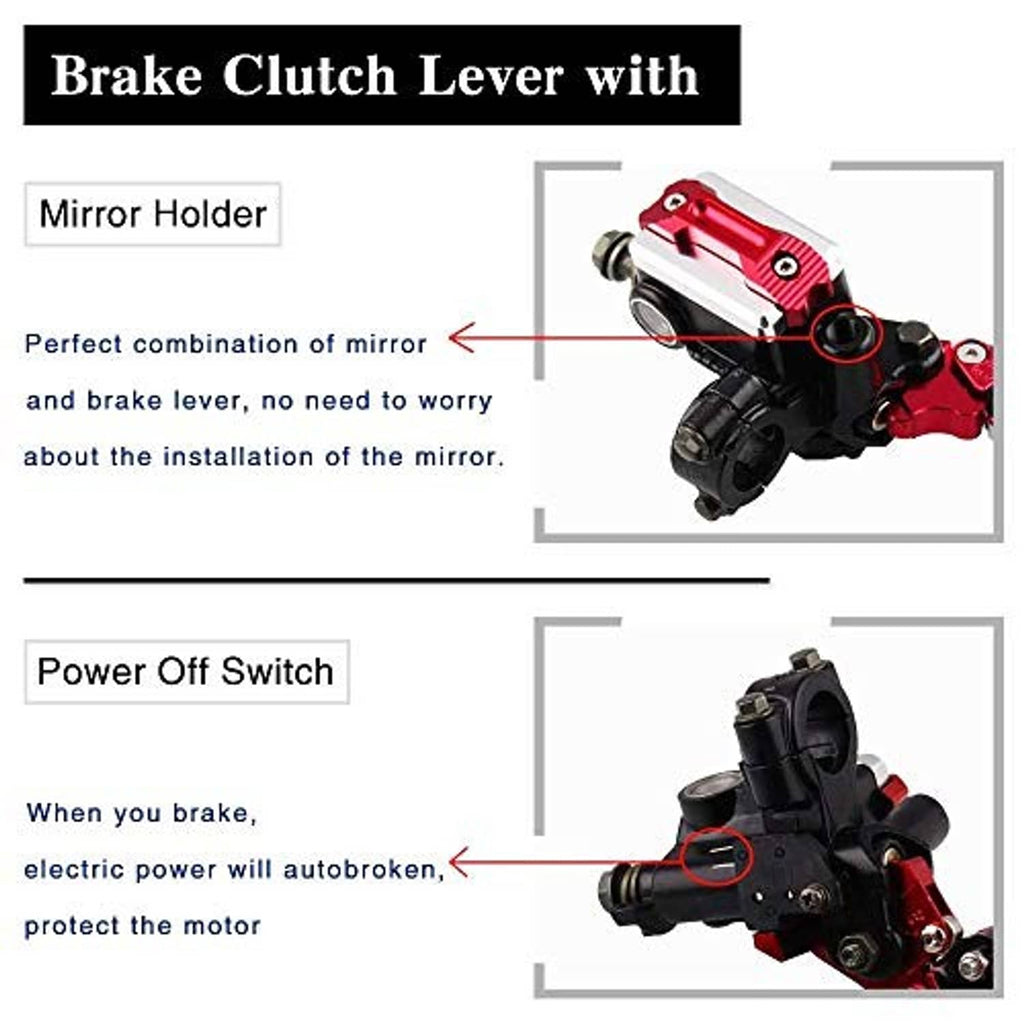 Red and black brake clutch lever assembly with mirror mount bracket