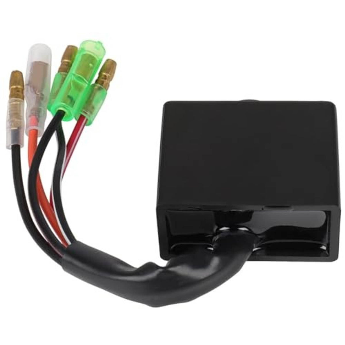 CDI ignition module with black box and bundled wires with green and red terminals