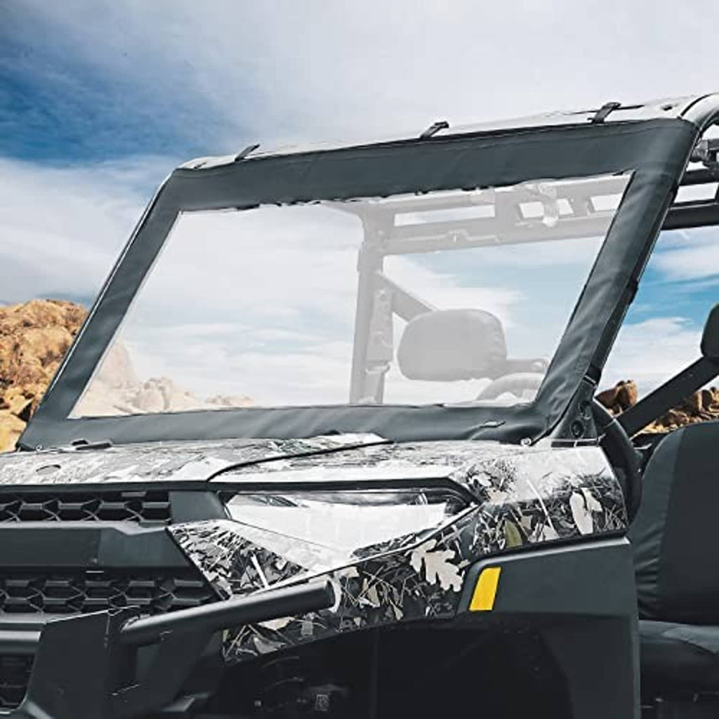 Soft front windshield with clear PVC front window, dark side panels and mounting clips