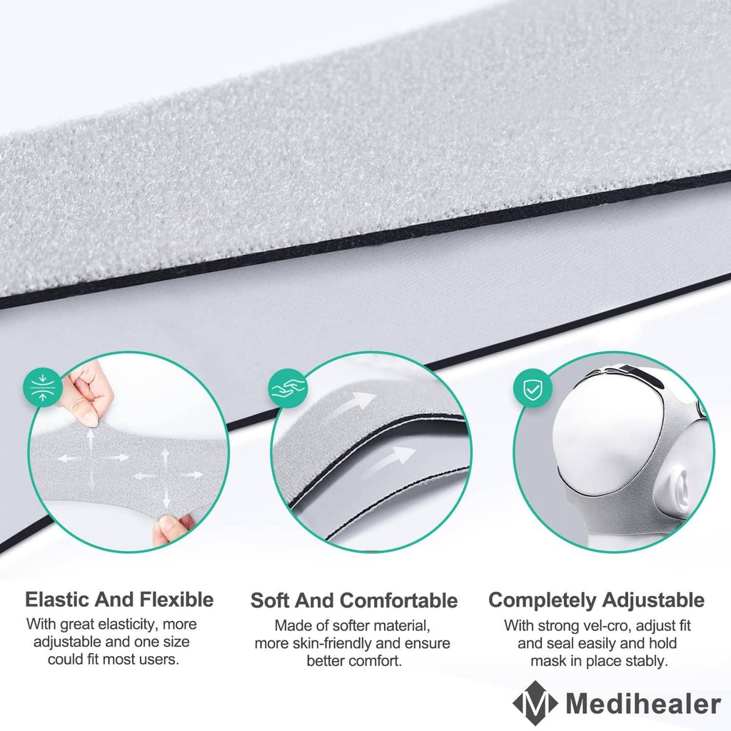 Gray elastic headgear strap with textured edge and adjustable side fittings