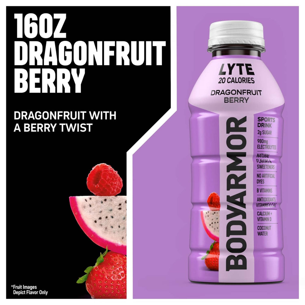 16 oz Dragonfruit Berry sports drink bottle with berry fruit graphic twist