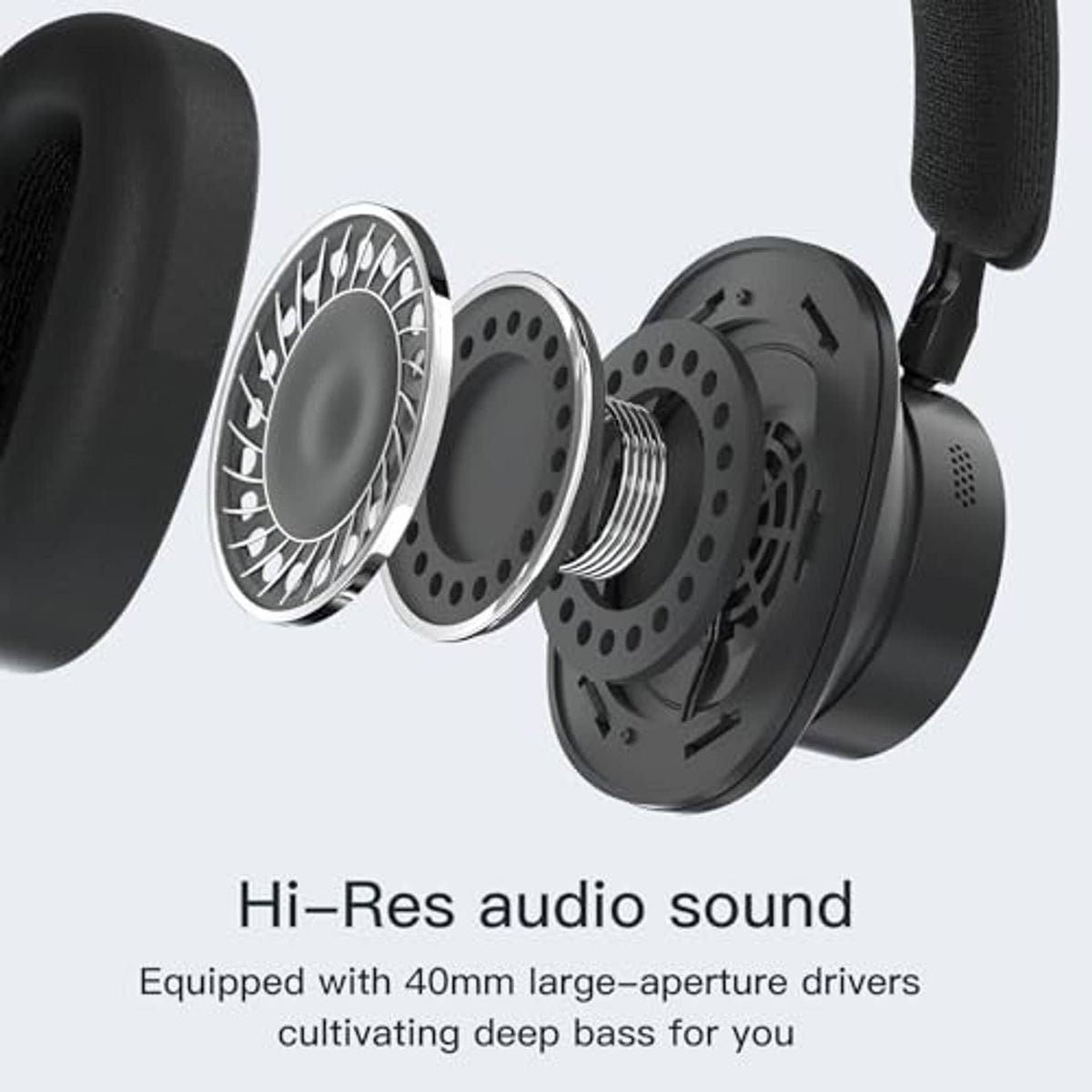 Wireless over-ear headphones with exposed speaker driver components in black