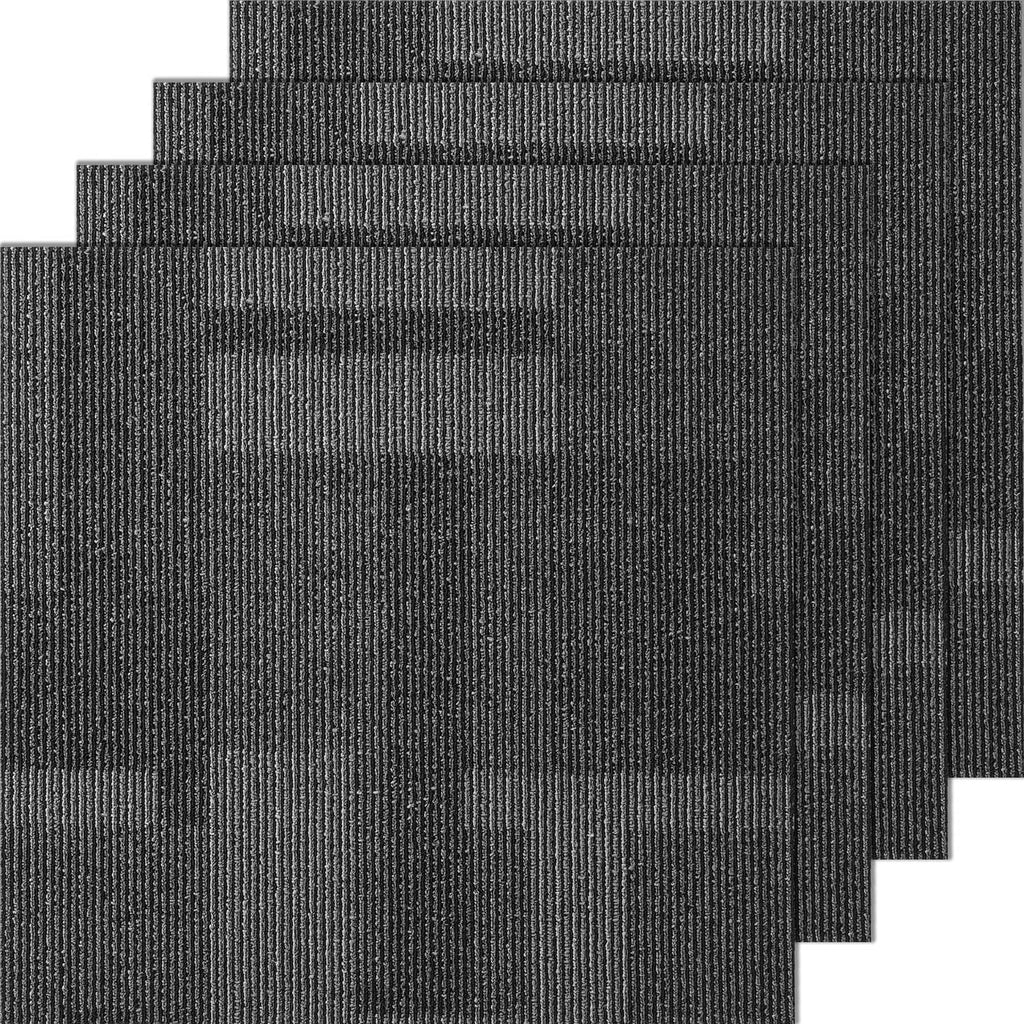 Mixed gray carpet tile square with textured low-pile fabric surface and attached padding