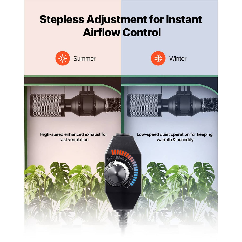 Inline duct fan with inline speed controller for summer and winter airflow settings
