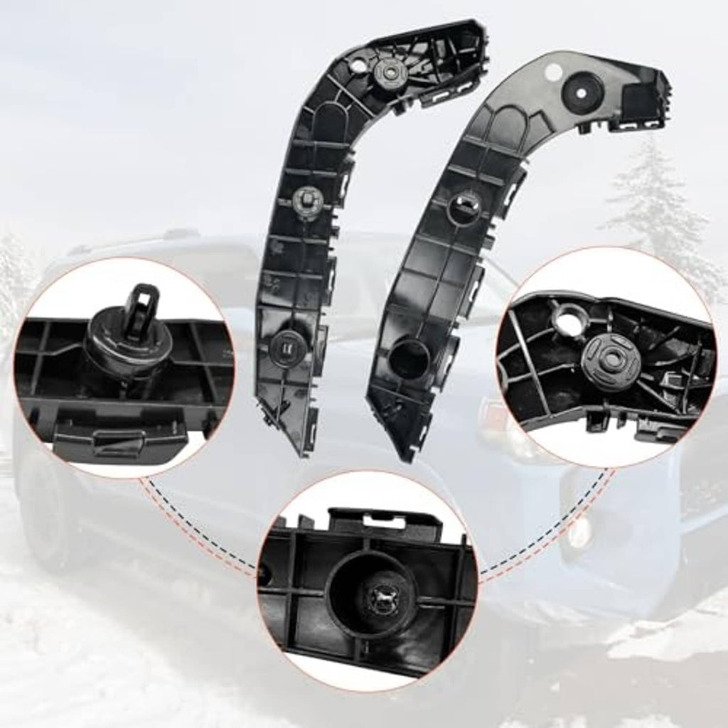 Pair of front bumper brackets, black plastic with circular details and mounting channels
