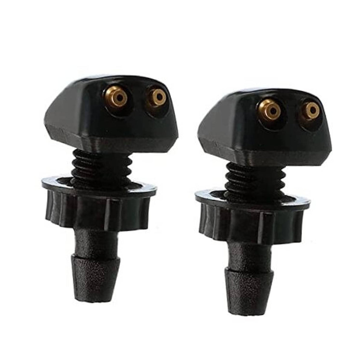 Universal windshield washer nozzle set, black plastic with two brass spray ports