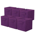 Purple foldable fabric storage cube bins with front carry handles, set of six
