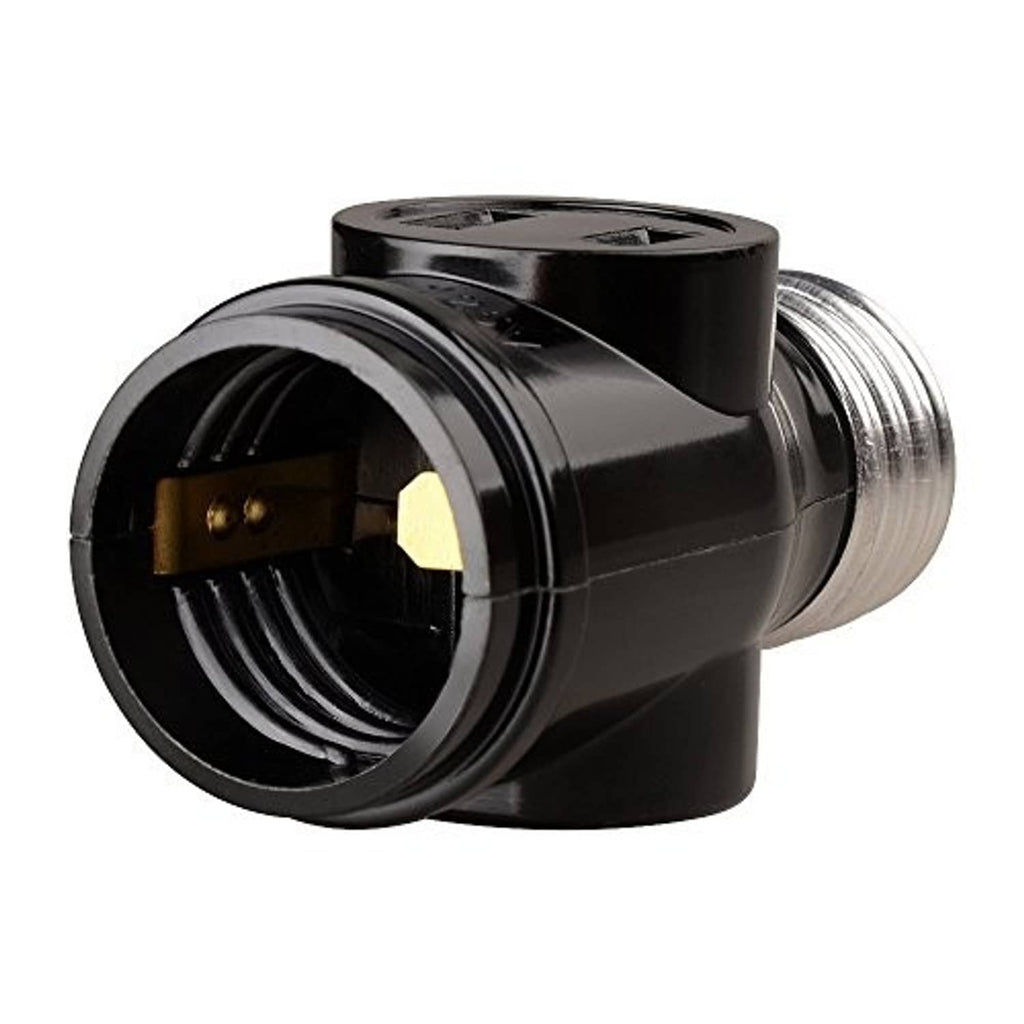 Black light socket adapter showing brass contact terminals and E26/E27 screw thread.