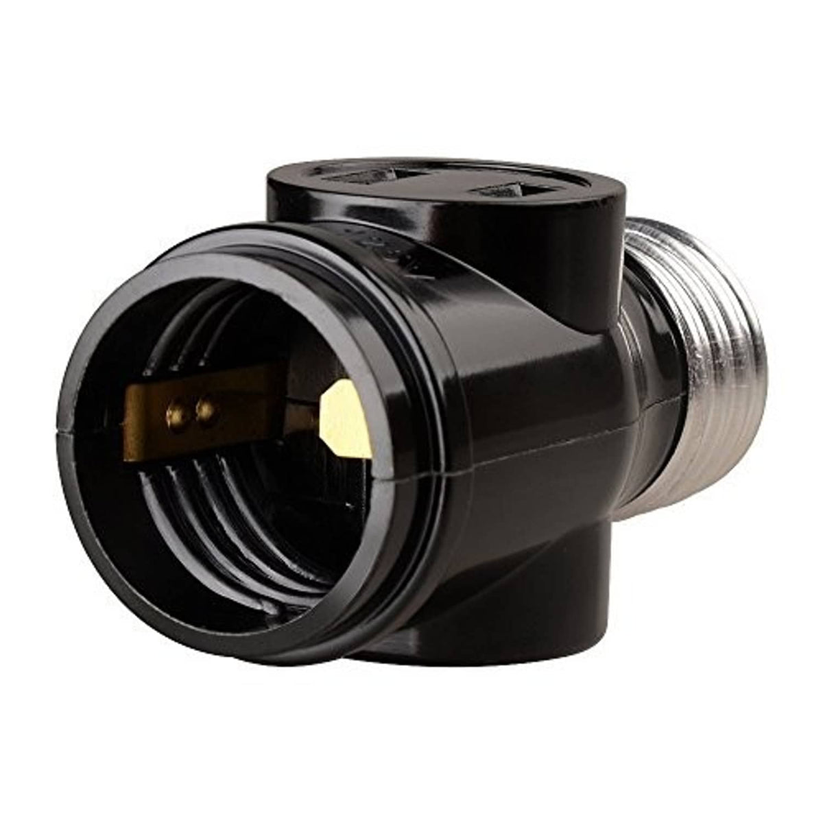 Black light socket adapter showing brass contact terminals and E26/E27 screw thread.