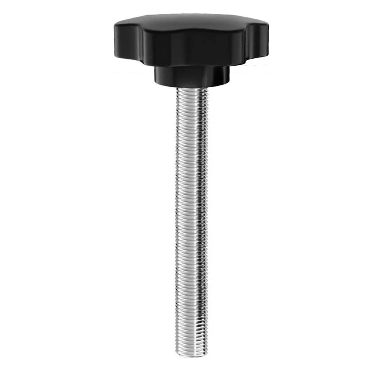 Black clamp screw bolt with threaded shaft and knurled head, 100mm