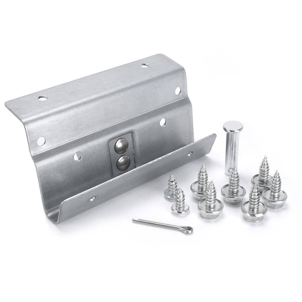 Silver trolley arm operator bracket with included screws and hex tool, hardware kit