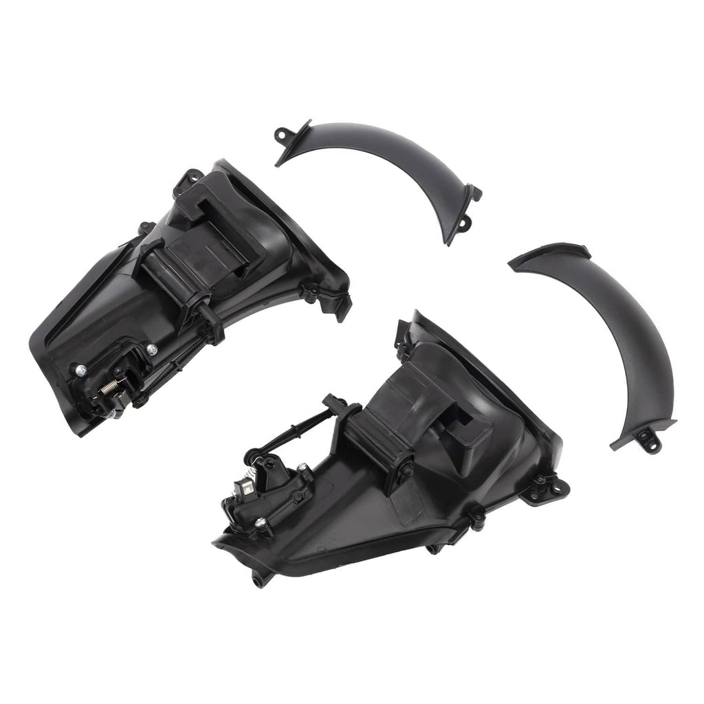 Black fairing air duct components with vents and actuator pieces, mounted-ready plastic covers