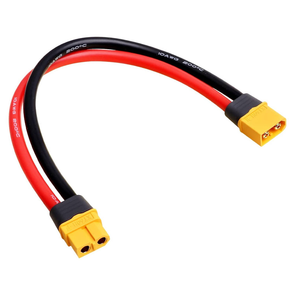 XT60 male-to-female adapter lead, red/black 10 AWG wires with yellow plug ends