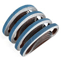 Blue zirconia sanding belts rolls, assorted grits on compact strips