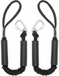 Black bungee dock line pair with black foam sleeves and stainless steel hooks
