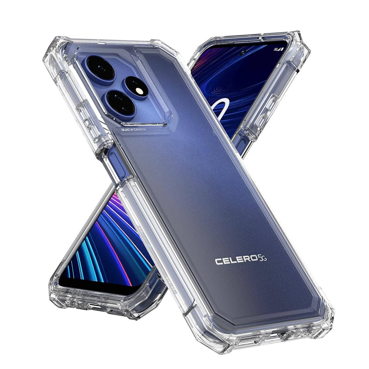 Clear rugged phone case with camera lens protection and reinforced side frame