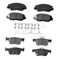 Ceramic front and rear disc brake pads kit with mounting hardware, black pads and clips