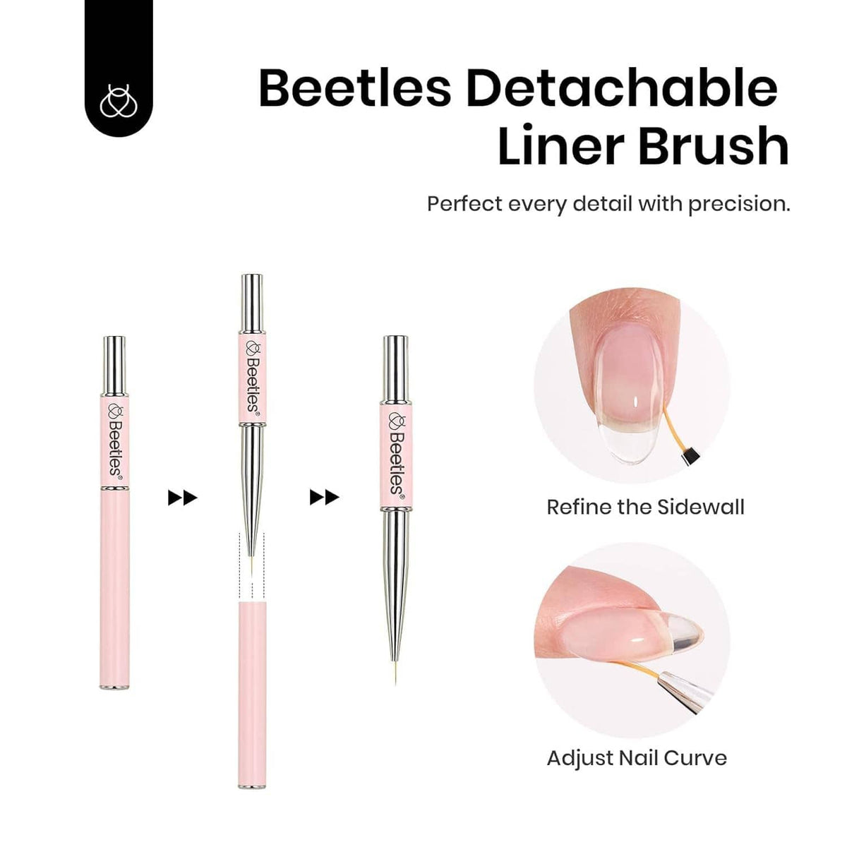 Detachable liner brush for nail art details with slim gel pen and fine tip