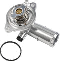Aluminum coolant thermostat housing with metal outlet tube and black gasket ring