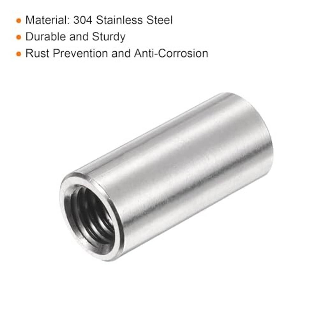 M10 304 stainless steel coupling nut, close-up open end with internal threads