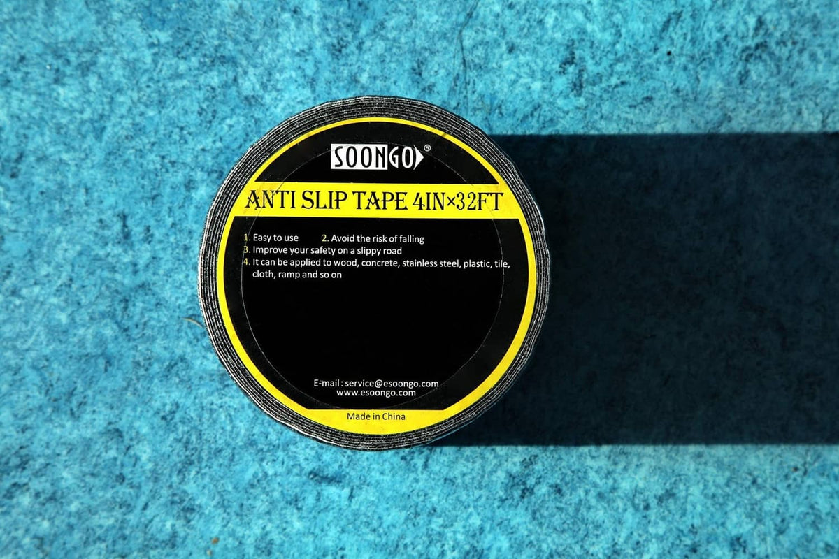 Anti-slip grip tape roll, black textured grip with yellow rim label