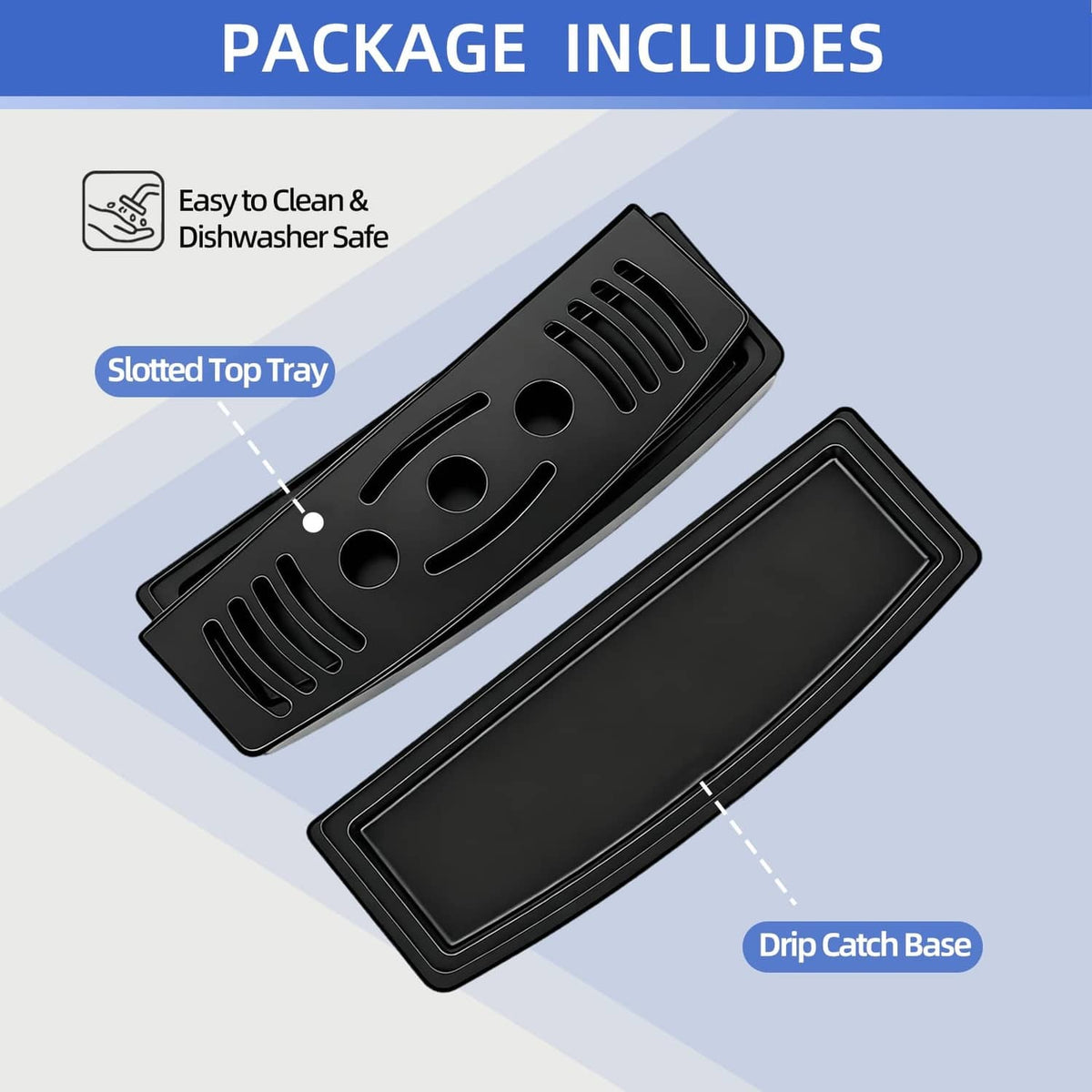 Black drip tray set with slotted top and drip catch base for soft serve units