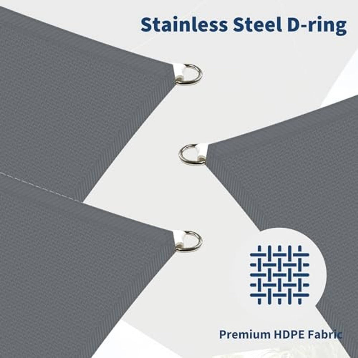 Dark grey shade sail with stainless steel D-ring grommets for hanging