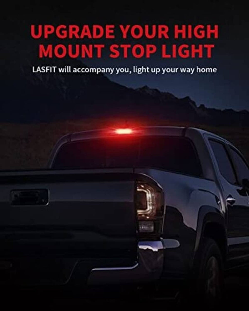 Red LED high mount stop light lit on vehicle rear