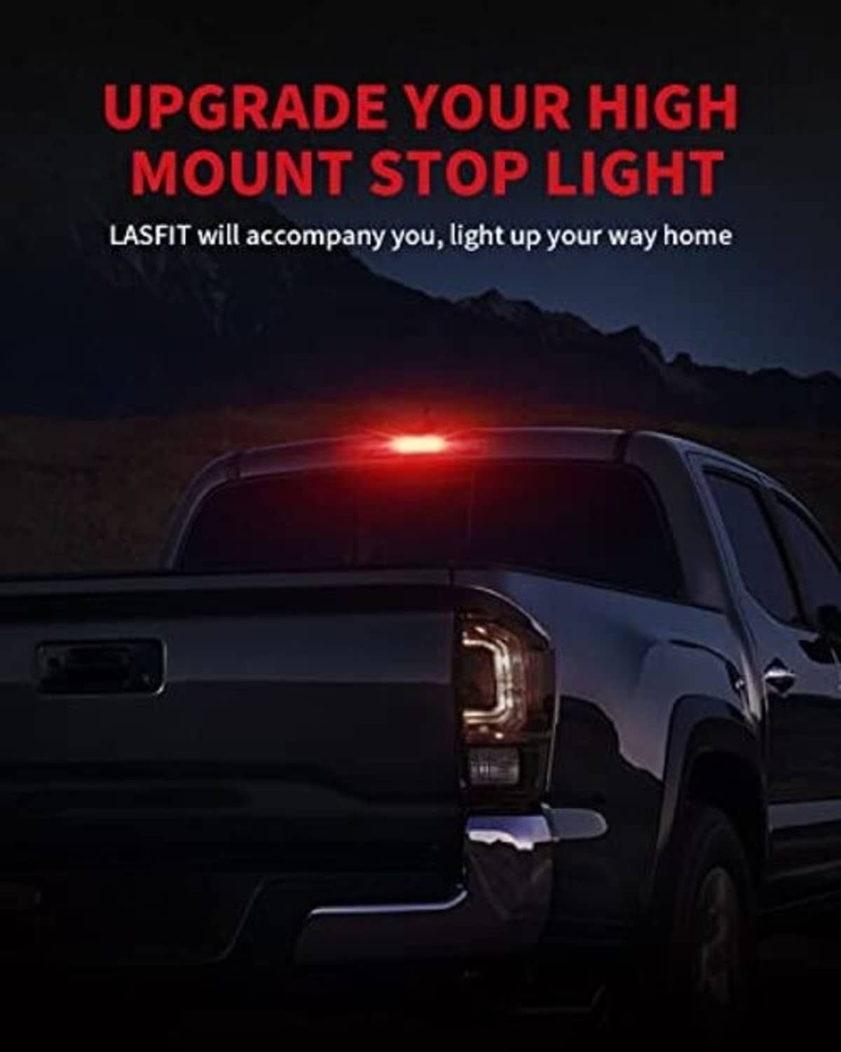 Red LED high mount stop light lit on vehicle rear