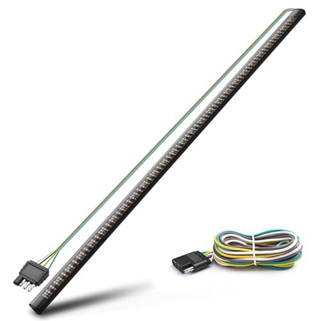Triple-LED tailgate strip with amber LED bar, connector, and multi-wire harness