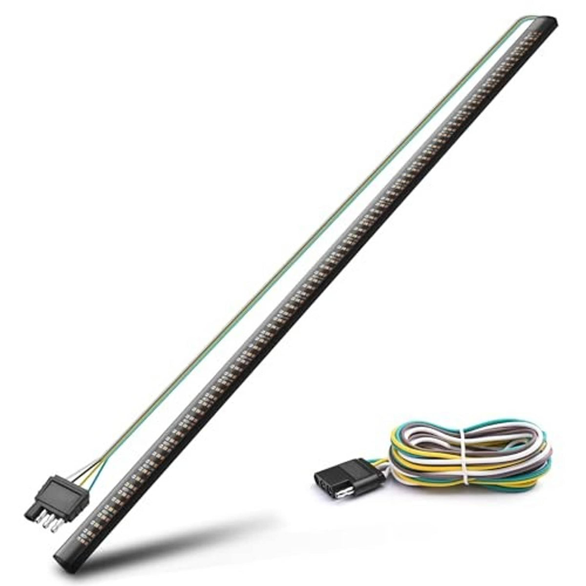 Triple-LED tailgate strip with amber LED bar, connector, and multi-wire harness